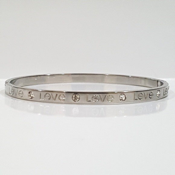 Silver Tone Love Bangle Bracelet - Picture 2 of 8